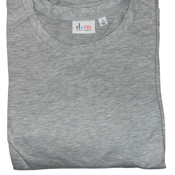 Denim & Co Womens 3X French Terry Knit Top Light Heather Gray Hi-Low Hem NWT - Picture 1 of 6